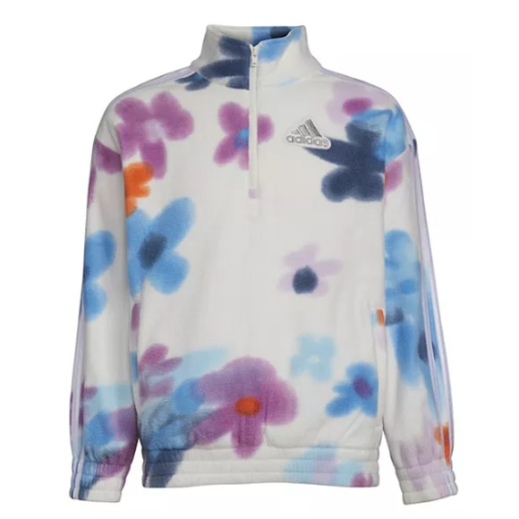 Adidas Youth Cozy Pop Over Sweatshirt Girls Size Large (14) Floral  NWT - Picture 1 of 5